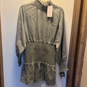Denim Smocked Long Sleeve Dress by XL